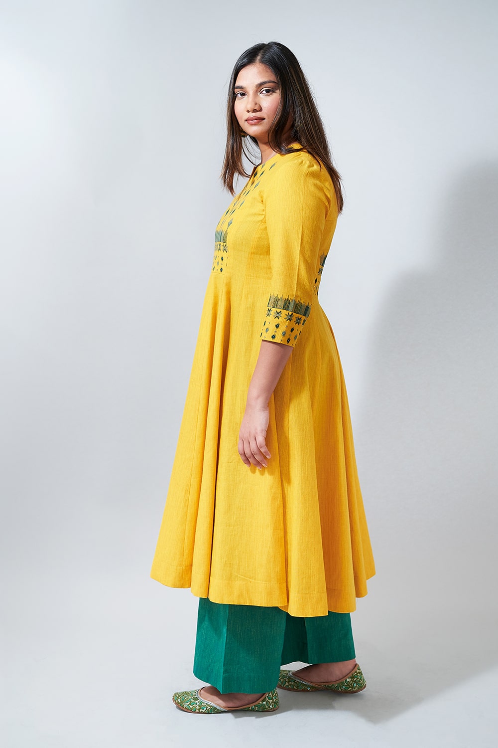 IKAT TUNES - Yellow flared kurta with embroidery