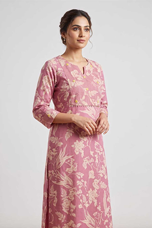 Pink floral printed kurta